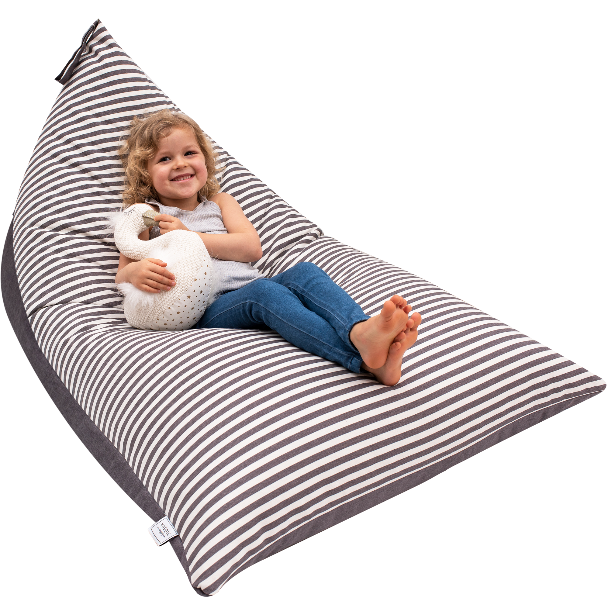 Stuffie Seat XL Grey and White Stripes Stuffed Animal Storage Bean Bag Chair Washable Cover (No Filler) for the Perfect Kids Bean Bag Chair. XL Bean Bag Stuffed Animal Storage Bags | Store 100+ Toys 100% Cotton Canvas Grey
