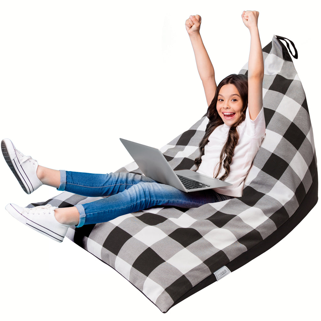 Huddle Original Stuffed Animal Storage Chair Washable Bean Bag Cover (No Filler) for the Perfect Kids Bean Bag Chair. XL Bean Bag Stuffed Animal Storage Bags | Store 100+ Toys 100% Cotton Canvas Gingham