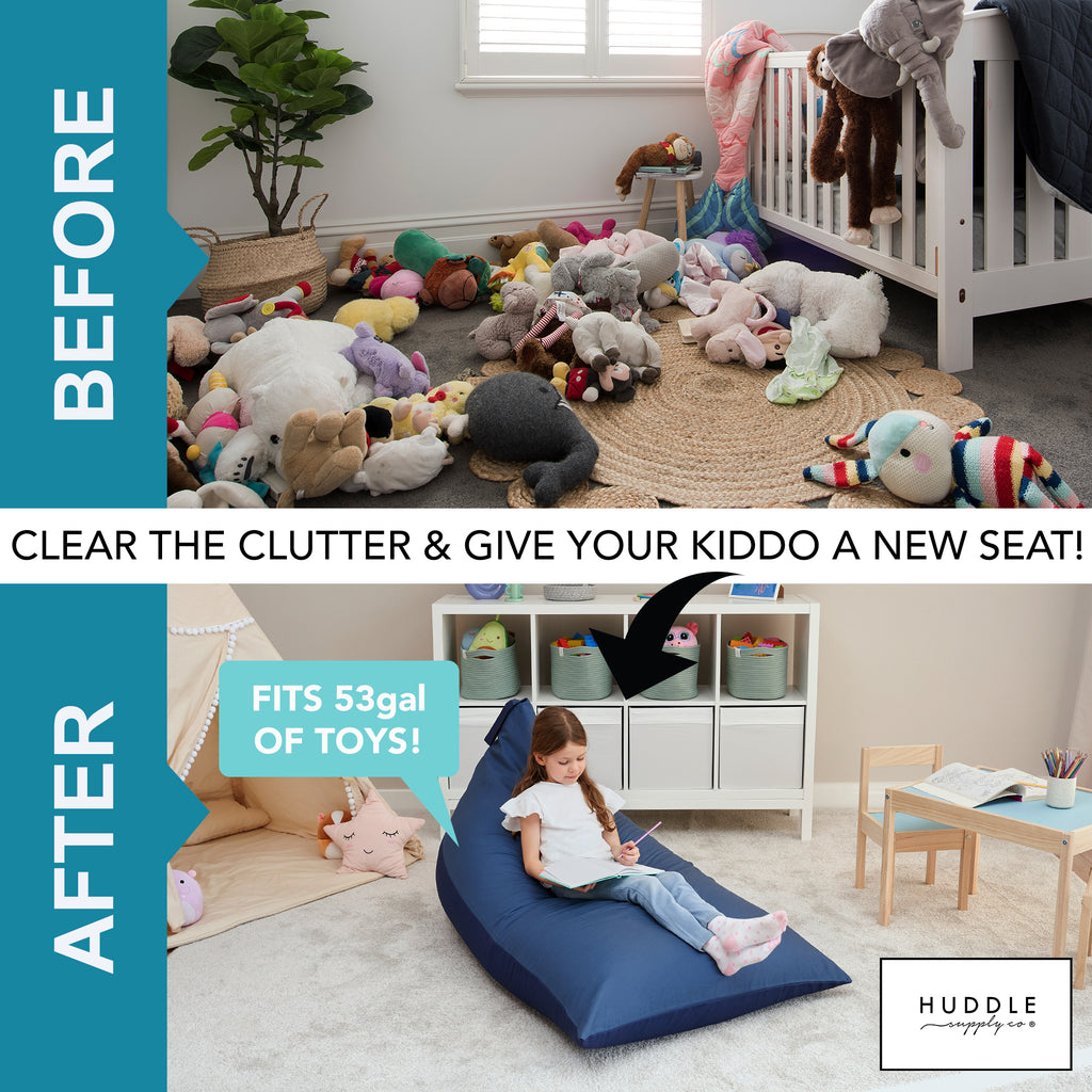Huddle Original Stuffed Animal Storage Chair Washable Bean Bag Cover (No Filler) for the Perfect Kids Bean Bag Chair. XL Bean Bag Stuffed Animal Storage Bags | Store 100+ Toys 100% Cotton Blue Denim