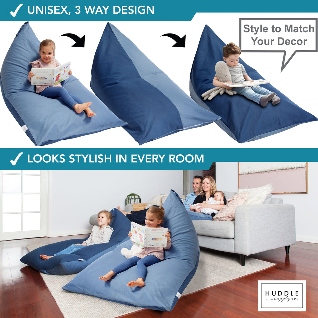 Huddle Original Stuffed Animal Storage Chair Washable Bean Bag Cover (No Filler) for the Perfect Kids Bean Bag Chair. XL Bean Bag Stuffed Animal Storage Bags | Store 100+ Toys 100% Cotton Blue Denim