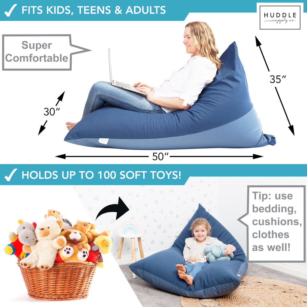Huddle Original Stuffed Animal Storage Chair Washable Bean Bag Cover (No Filler) for the Perfect Kids Bean Bag Chair. XL Bean Bag Stuffed Animal Storage Bags | Store 100+ Toys 100% Cotton Blue Denim