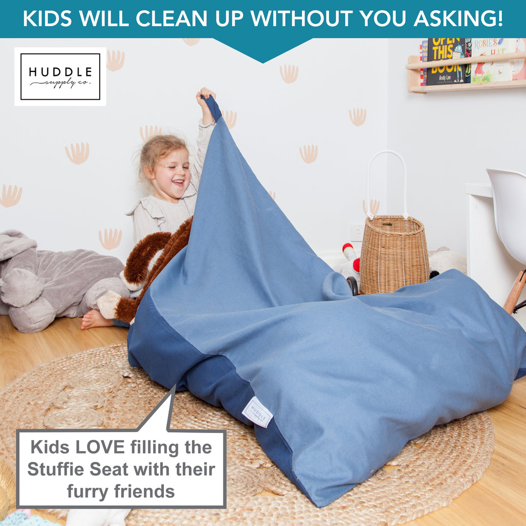 Huddle Original Stuffed Animal Storage Chair Washable Bean Bag Cover (No Filler) for the Perfect Kids Bean Bag Chair. XL Bean Bag Stuffed Animal Storage Bags | Store 100+ Toys 100% Cotton Blue Denim