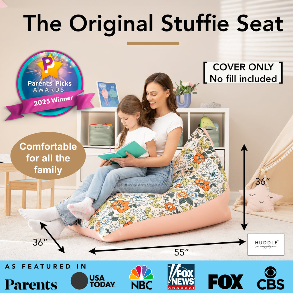 HUDDLE Original Cover for Stuffed Animal Bean Bag Storage (No Filler) XL Designer Beanbag Chairs for Kids & Adults | Instant Clutter Clear for Stylish Moms - 100% Cotton Canvas Chair Cover Boho Floral