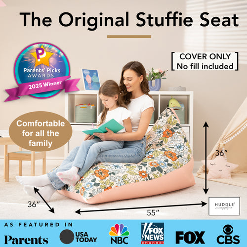 HUDDLE Original Cover for Stuffed Animal Bean Bag Storage (No Filler) XL Designer Beanbag Chairs for Kids & Adults | Instant Clutter Clear for Stylish Moms - 100% Cotton Canvas Chair Cover Boho Floral