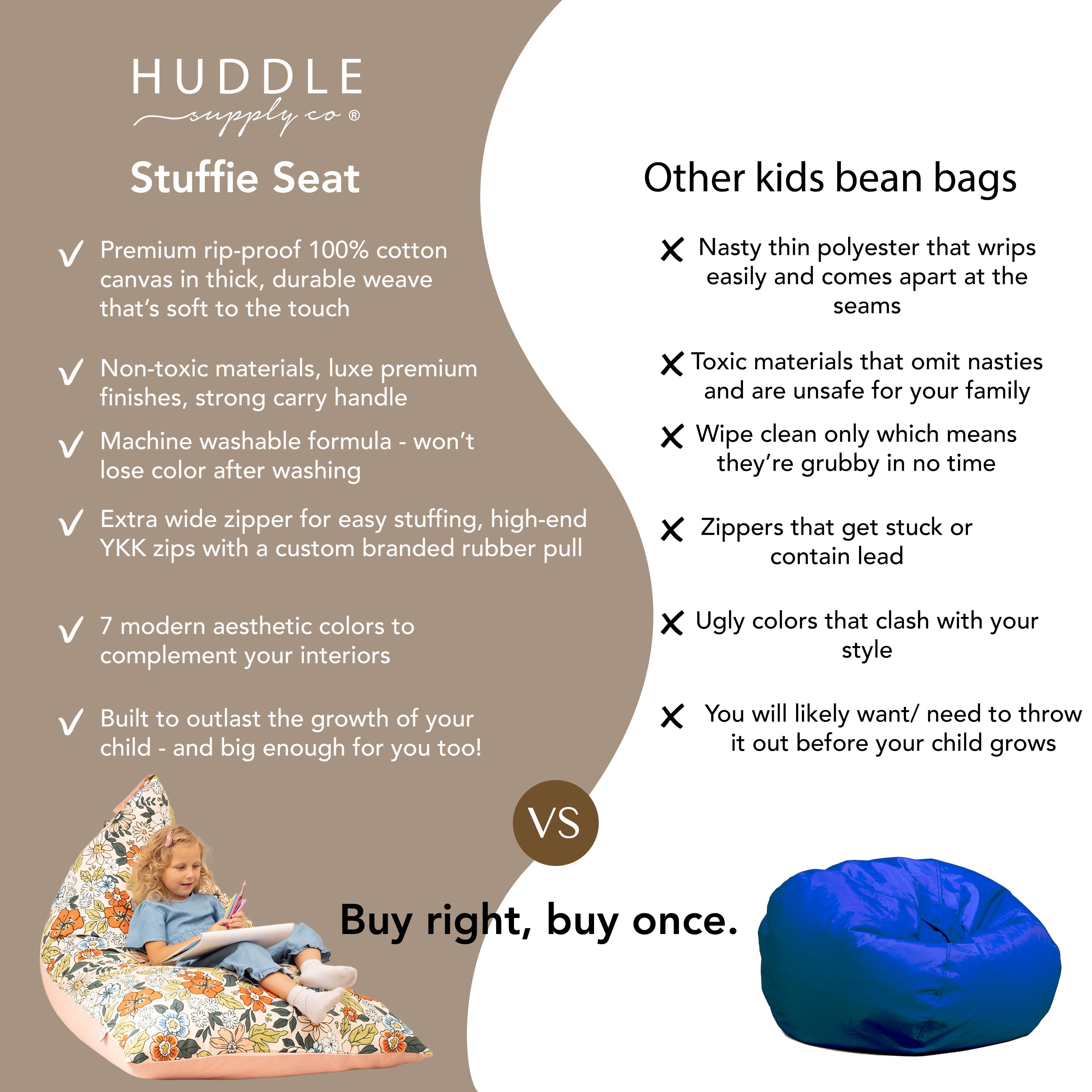 HUDDLE Original Cover for Stuffed Animal Bean Bag Storage (No Filler) XL Designer Beanbag Chairs for Kids & Adults | Instant Clutter Clear for Stylish Moms - 100% Cotton Canvas Chair Cover Boho Floral