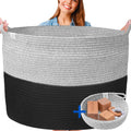XXXXL WASHABLE 125L Extra Large Durable Soft Blanket Basket, Woven Decorative Cotton Rope Basket with Handles for Laundry, Living Room, Baby Toy Nursery Storage Organization Bin 24" x 17" (Black/Grey)