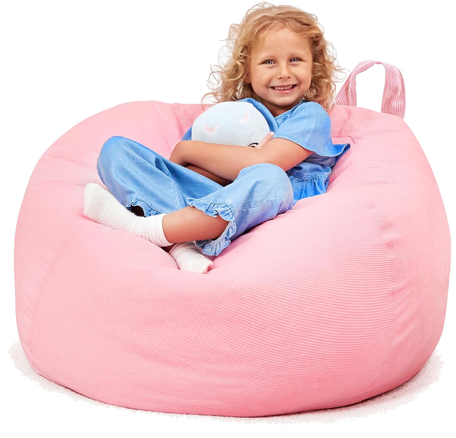 HUDDLE Original Cover for Stuffed Animal Bean Bag Storage (No Filler) Large Designer Beanbag Chairs for Kids Teen & Adults | Instant Clutter Clear for Style Moms - Stuffed Animal Storage Pink Corduroy