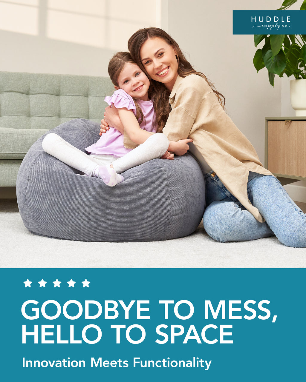 Huddle Original Cover for Stuffed Animal Bean Bag Storage Washable Designer XL Bean Bag for Stuffed Animals Storage Premium Stuffable Bag for Kids| Wide Strong Zipper and Handle, Thick Corduroy