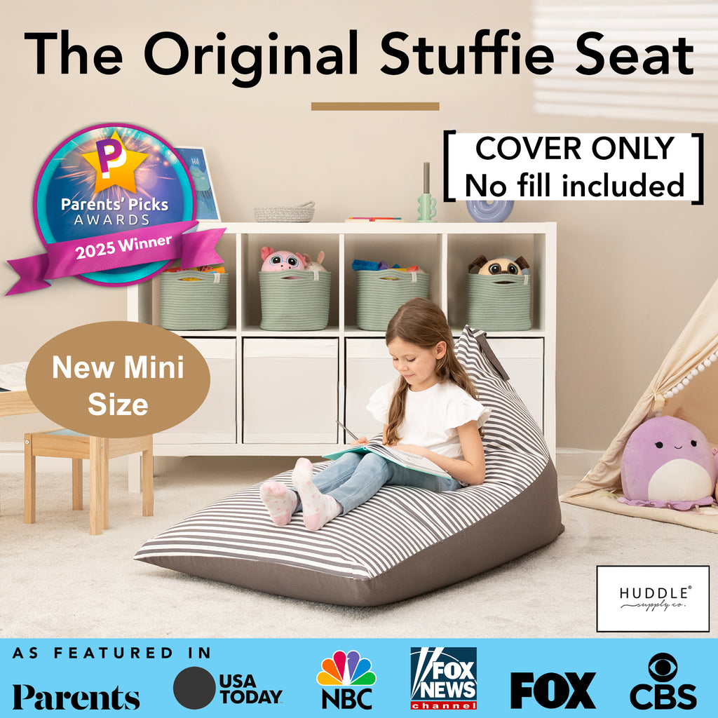 Huddle Original Cover for Stuffed Animal Bean Bag Storage (No Filler) Large Designer Beanbag Chair for Kids & Adults | Instant Stylish Clutter Clear - 100% Cotton Stuffed Animal Storage Chair Grey