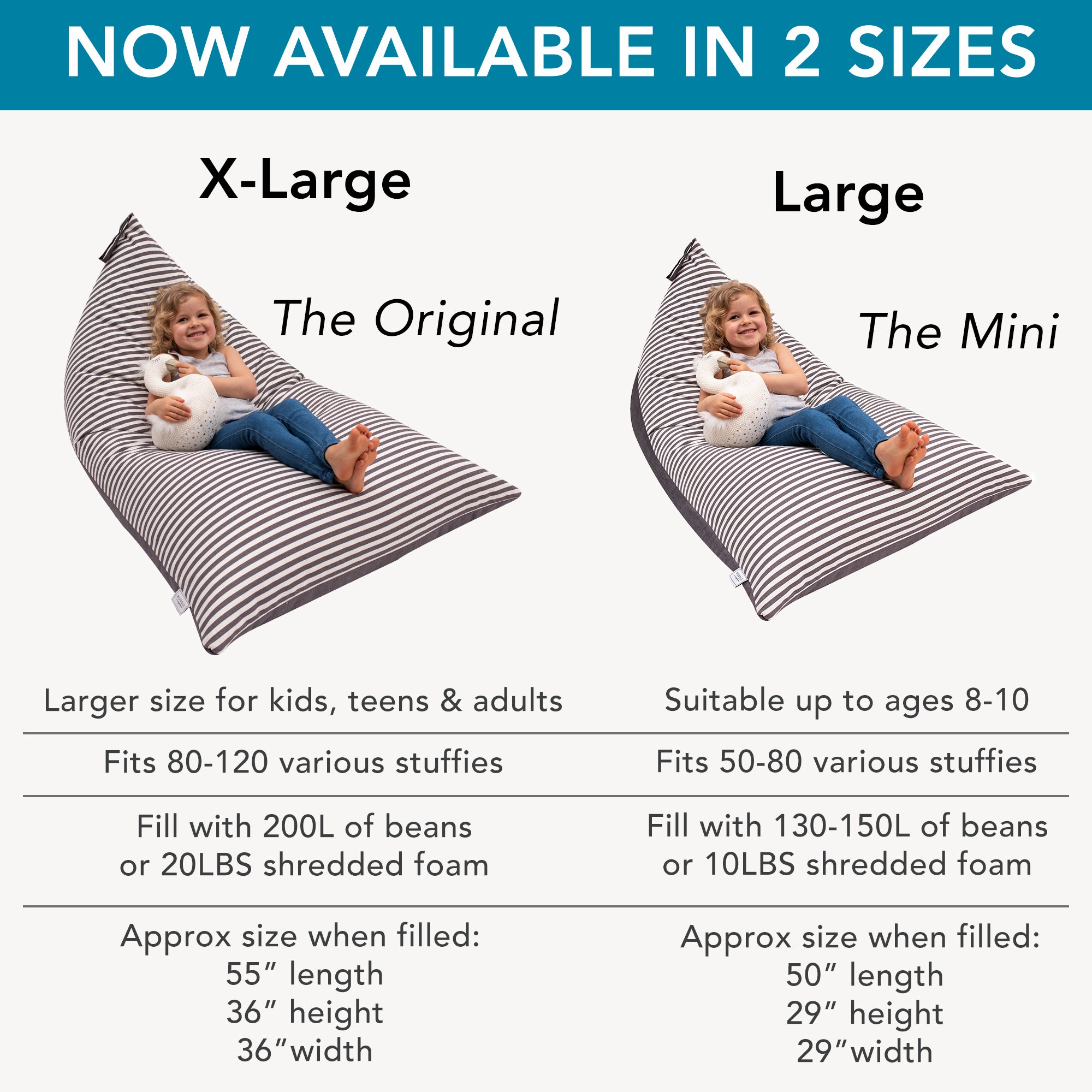 Huddle Original Cover for Stuffed Animal Bean Bag Storage (No Filler) Large Designer Beanbag Chair for Kids & Adults | Instant Stylish Clutter Clear - 100% Cotton Stuffed Animal Storage Chair Grey