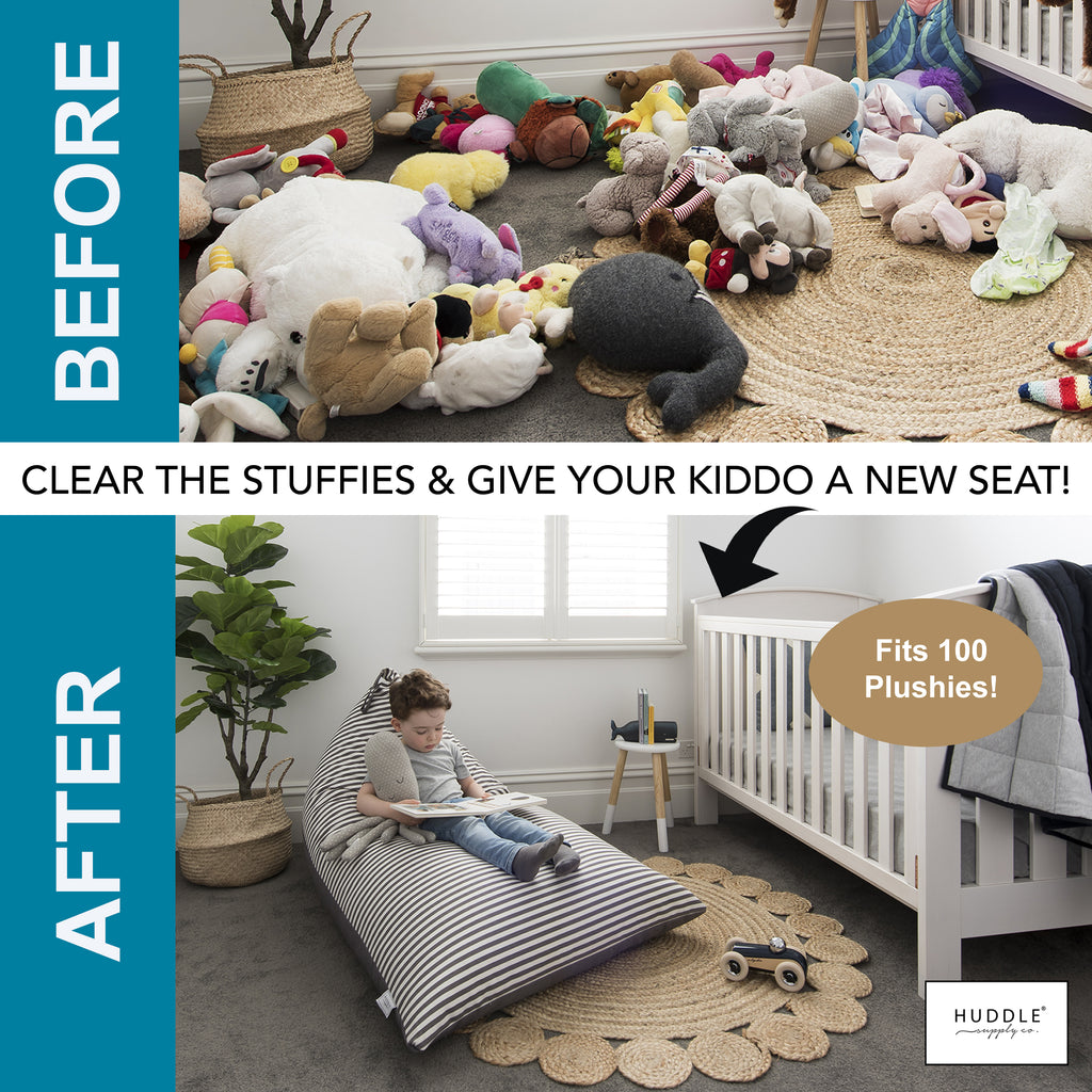 Huddle Original Cover for Stuffed Animal Bean Bag Storage (No Filler) Large Designer Beanbag Chair for Kids & Adults | Instant Stylish Clutter Clear - 100% Cotton Stuffed Animal Storage Chair Grey