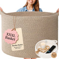 Huddle XXXLarge WASHABLE Blanket Basket for Living Room,Toys Storage, Baby Woven Decorative Soft Cotton Rope Big Blanket Basket+Mini Basket for Nursery, Dog Toys, Storage, Organization 22x14 Oatmeal